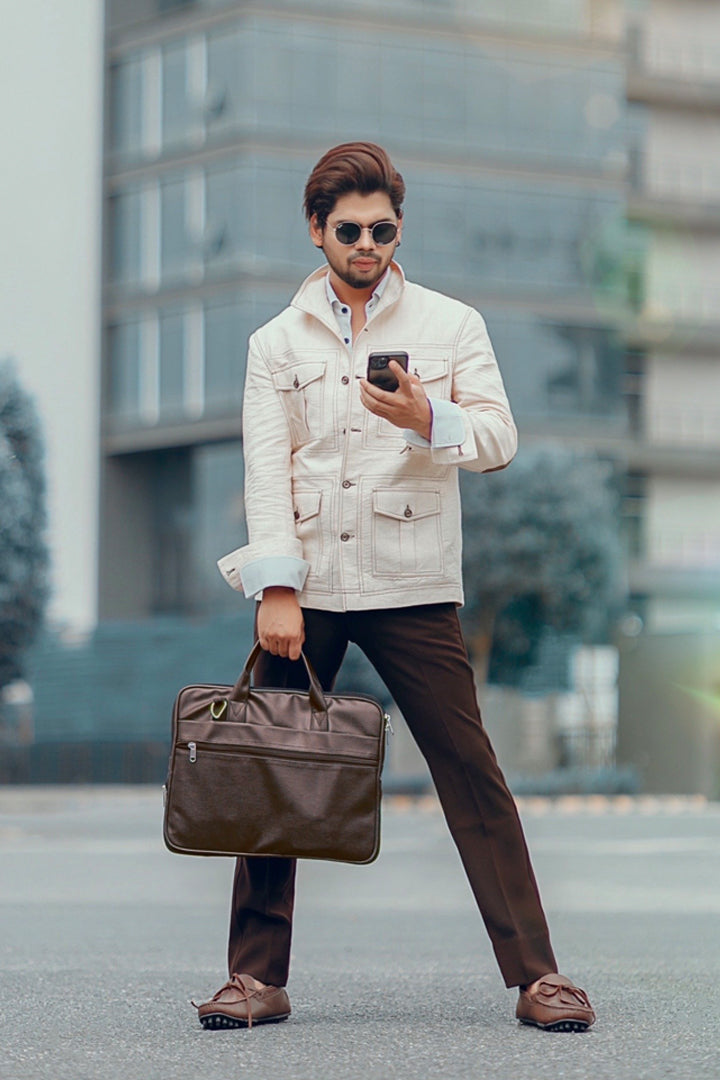 Beige Linen Shacket with Patch pockets