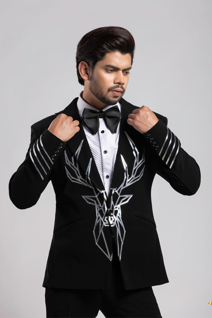TUXEDO SET WITH SILVER METELIC WORK