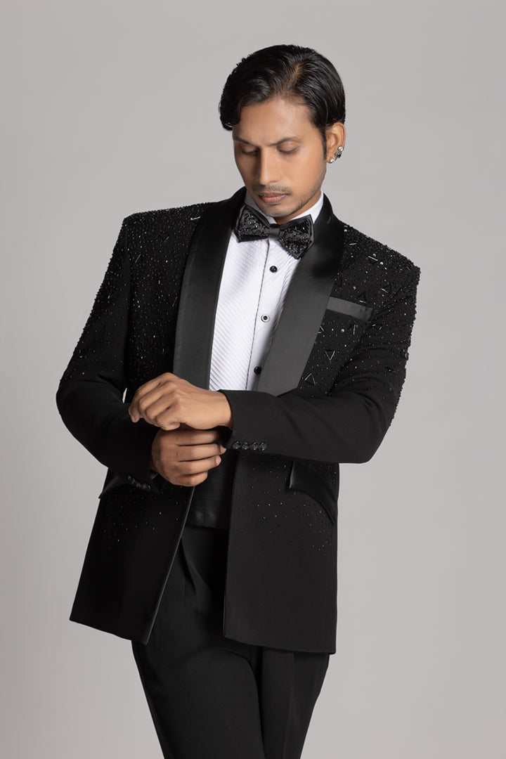 SHAWL TUXEDO SET WITH BLACK EMBROIDERY WORK