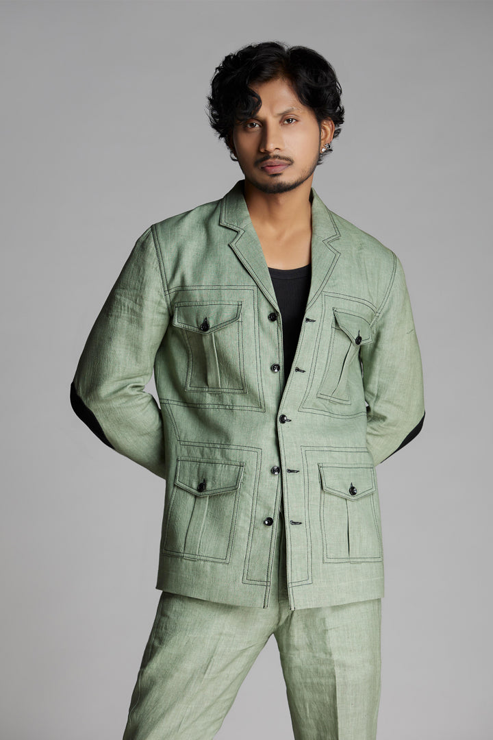 Pastel Green Linen Co-ord Set with Patch pockets