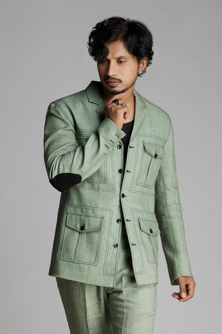 Pastel Green Linen Co-ord Set with Patch pockets