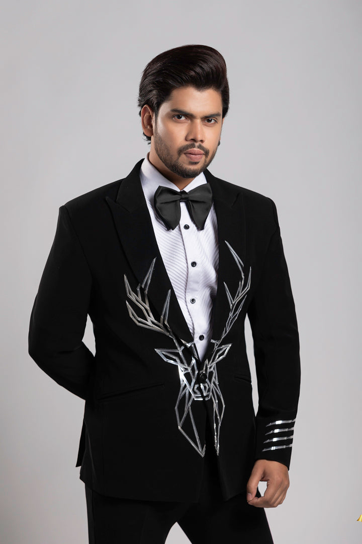 TUXEDO SET WITH SILVER METELIC WORK