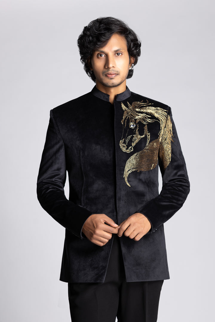 Horse Embroidered Bandgala Set