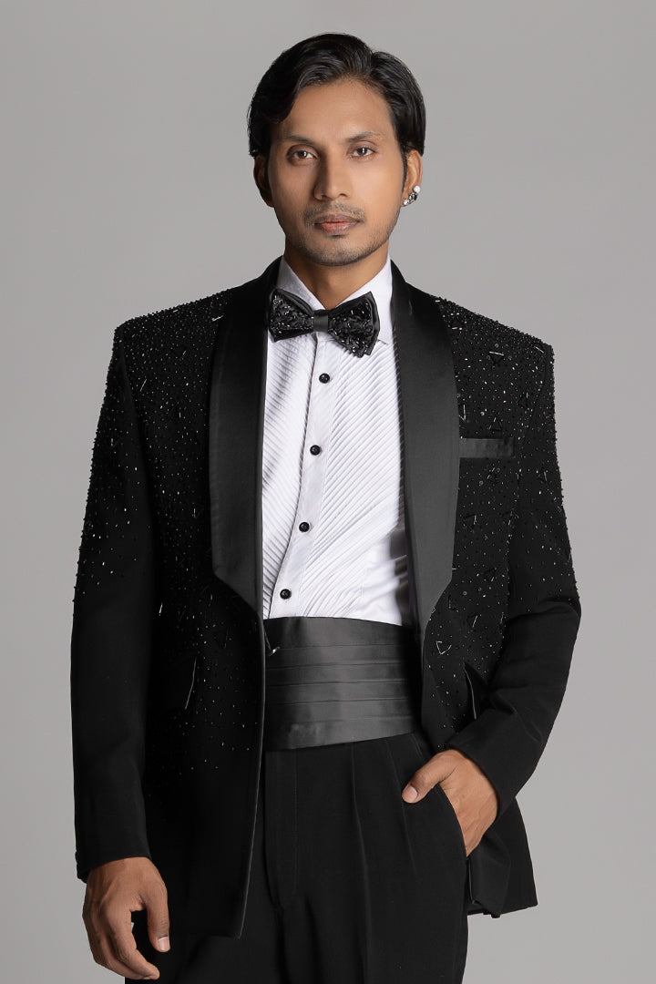 SHAWL TUXEDO SET WITH BLACK EMBROIDERY WORK