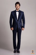 Load image into Gallery viewer, Blue Metallic Tuxedo Set In Satin Crape
