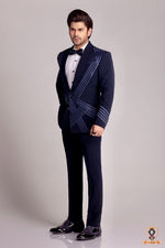 Load image into Gallery viewer, Blue Metallic Tuxedo Set In Satin Crape
