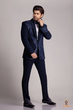 Load image into Gallery viewer, Blue Metallic Tuxedo Set In Satin Crape
