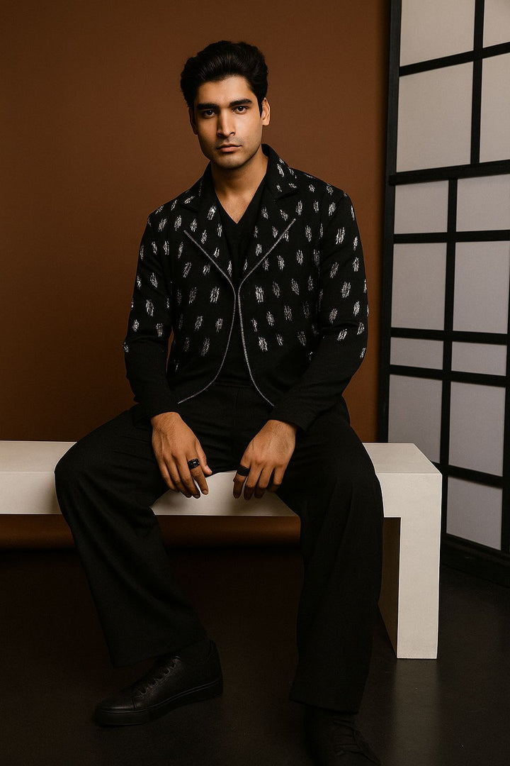 Black Silver Embroidered Stylist Shacket