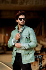 Load image into Gallery viewer, Pastel Green Linen Shacket with Patch Pockets

