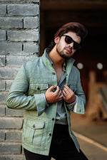Load image into Gallery viewer, Pastel Green Linen Shacket with Patch Pockets
