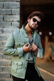 Pastel Green Linen Shacket with Patch Pockets