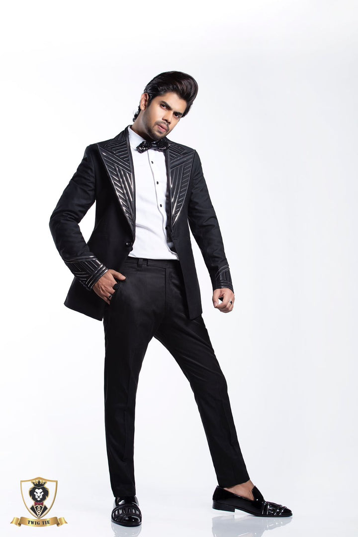 Double Breasted Lapel Tuxedo Set In Satin Crape