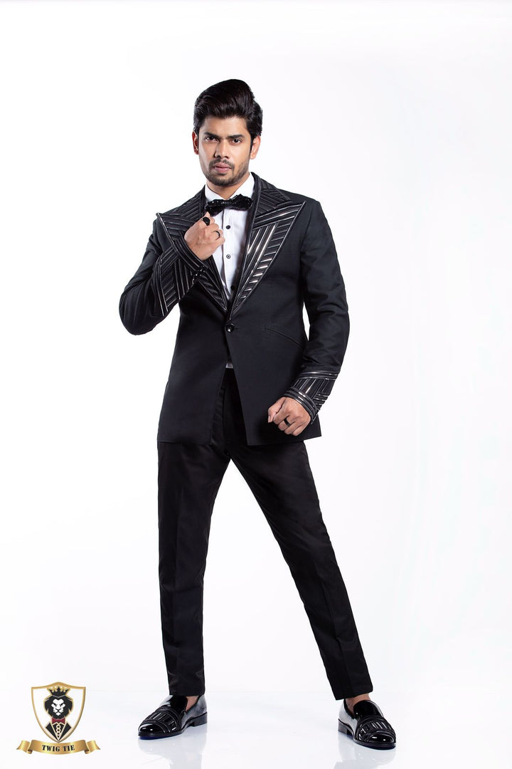 Double Breasted Lapel Tuxedo Set In Satin Crape