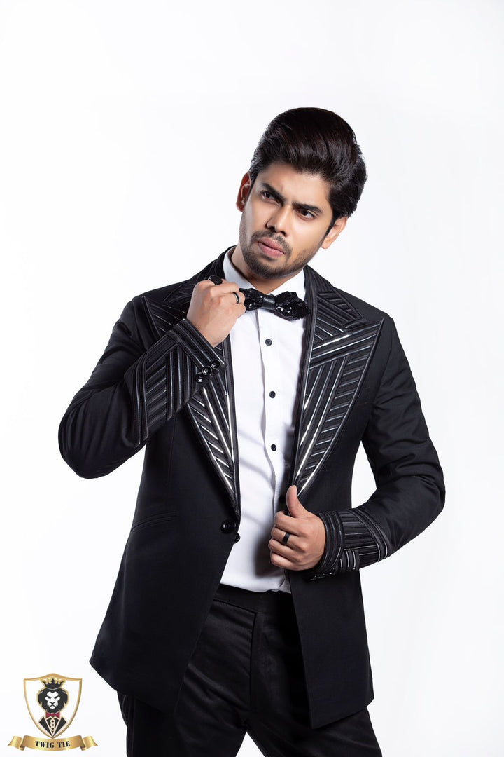 Double Breasted Lapel Tuxedo Set In Satin Crape