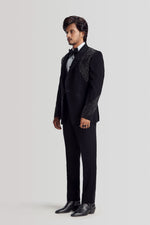 Load image into Gallery viewer, CORDED TUXEDO SET WITH BLACK CUT BEADS WORK
