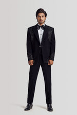 Load image into Gallery viewer, CORDED TUXEDO SET WITH BLACK CUT BEADS WORK
