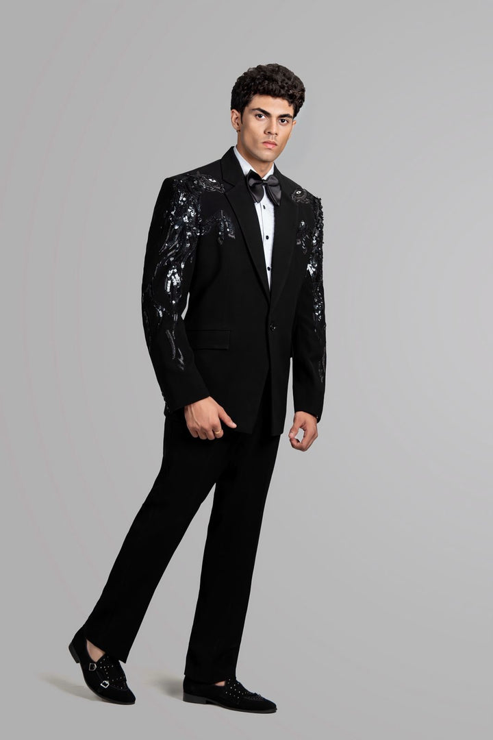 HORSE TUXEDO SET WITH BLACK CUT BEADS WORK