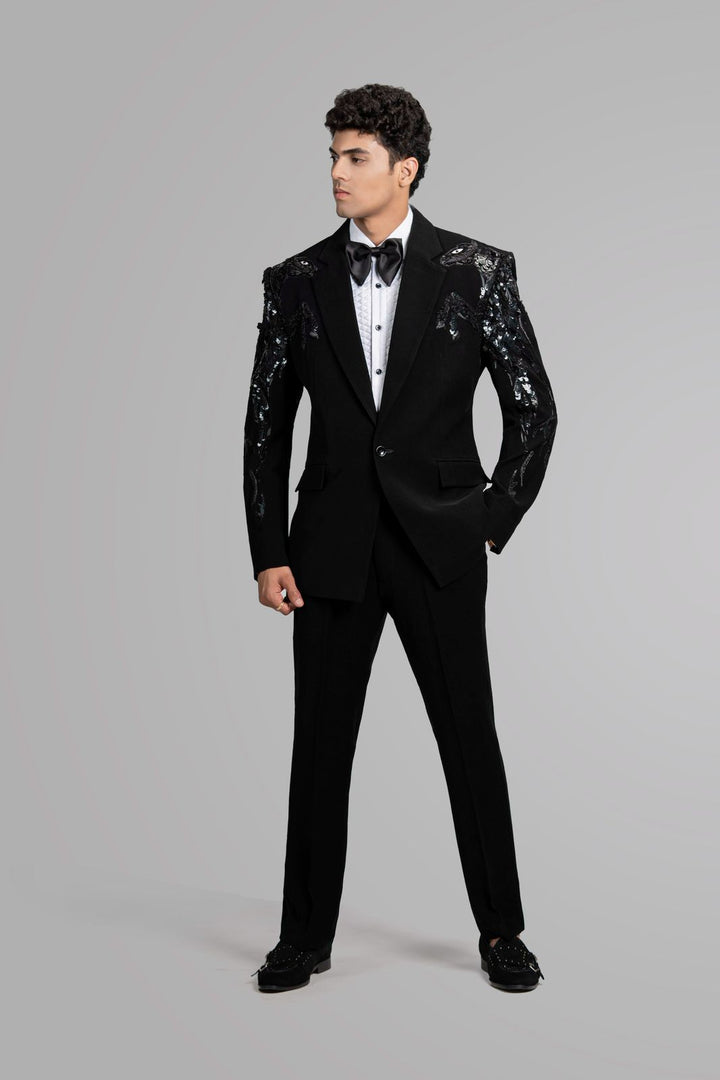 HORSE TUXEDO SET WITH BLACK CUT BEADS WORK