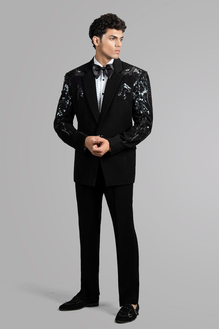 HORSE TUXEDO SET WITH BLACK CUT BEADS WORK
